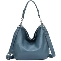 ITALYSHOP24 Schultertasche DAMEN TASCHE SHOPPER Hobo Cross Over Bag Reisetasche Umhängetasche, LEDER OPTIK Beuteltasche Cross body für Schule Reise Freizeit Urlaub