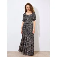 Apricot Maxikleid Geblümtes Paisley-Maxikleid mit elastischen Details