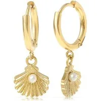 Made by Nami Paar Ohrhänger Ohrringe Damen Muschel Süßwasserperle Edelstahl Boho-Stil, Mit Muschelanhänger – mit Perle – minimalistisches Design