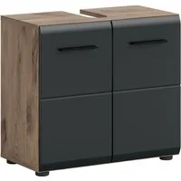 welltime Waschbeckenunterschrank FLORENZ, Breite 60cm, inkl. Siphonausschnitt, mit Türen oder Schüben (1-St., TOPSELLER) hochwertige MDF Front, Griff schwarz, Badschrank, Bad