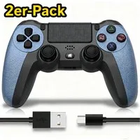POPOLIC Controller für PS4 Mobile, Dualshock,Wireless PC-Controller (6-Achsen, LED-Licht, Touchpanel, Kopfhörerbuchse, inkl. Ladekabel, 2 St., 600-mAh-Akku, Bequeme Tasten, Präzises D-Pad)