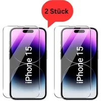 CLM-Tech Displayschutzglas 2x Schutzfolie für iPhone 15 - Panzerfolie für Apple iPhone 15, - Panzerglas Folie - Anti-Fingerabdruck und kratzfest -, 2 Stück, Unterstützt Fingerabdruck-ID, Kristallklar