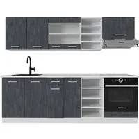 Vicco Küchenzeile R-Line, Schwarz Beton/Weiß, 240 cm ohne Arbeitsplatte