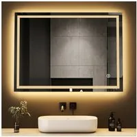 WDWRITTI Badspiegel Wandspiegel Led 80x60 3Lichtfarben Helligkeit dimmbar Memory-Funktion (Badezimmerspiegel mit Beleuchtung,Spiegel led,Lichtspiegel, mit / ohne Uhr), energiesparender,IP44