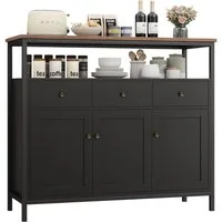 Homfa Sideboard Küchenschrank, mit 3 Schubladen 3 Türen Buffetschrank weiß 108x38x98,5cm