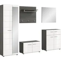 Home affaire Garderoben-Set Rumba, 5-teilig, Breite 250 cm, Hochglanz Front, bestehend aus:, (5-St), Garderobenschrank, Sitzbank, Garderobenpaneel, Schuhschrank, Spiegel
