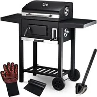 deluxe4home Holzkohlegrill Grillwagen XXL mit Deckel I Grill Rollbar mit Seitenablage I Rollgrill, inkl. Grillhandschuh