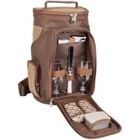 BRUBAKER Freizeitrucksack Picknicktasche mit Henkel (Picknick-Set, isolierender Thermorucksack), gepolsterte Kühltasche für 2 Flaschen Wein und Champagner