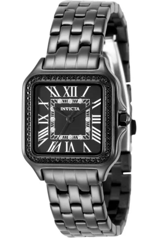 Invicta Angel 50581 Damenuhr - Quarzwerk - Edelstahl mit schwarzem Zifferblatt - 28 mm