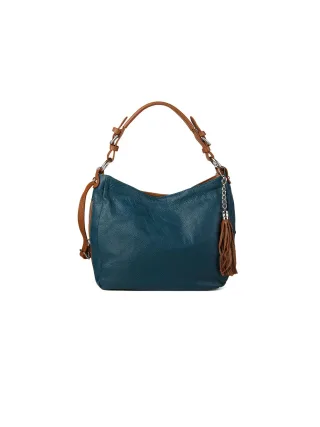 Giulia Monti Schultertasche Dunkel Türkis Goldbraun