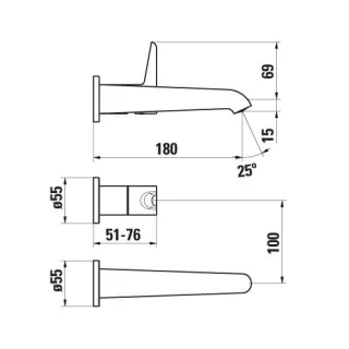 LAUFEN 2-Loch Waschtischarmatur Unterputz PURE für SimiBox 2-Point Festauslauf Ausladung 180mm PVD E HF901722423000