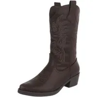 Ital-Design Damen Plateau Sandale Slip-on mit offener Zehenpartie Westernstiefel (91849201) Blockabsatz Stiefel in Braun