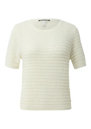 Q/S designed by - Strickpullover mit Strukturmuster und Halbarm weiß - Gr. - L
