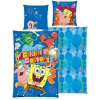 Familando Kinderbettwäsche Spongebob Bettwäsche Set 2-teilig 135x200 80x80 cm mit Reißverschluss, Mikrofaser, 2 teilig, mit allen wichtigen Charakteren und Wendeseite