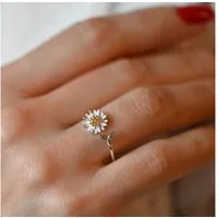 Runde Perlé Fingerring Offener Ring Gänseblümchen und Blatt, 925er Silber, 18K Gold