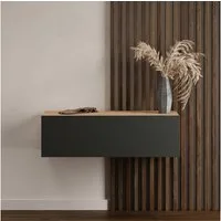 Planetmöbel Garderobenschrank Flur Möbel Garderobe 100 cm (ohne Spiegel) (Kompaktgarderobe mit Klappe als Stauraum, Hängeschrank 100 cm Gold Eiche / Anthrazit) Wandgarderobe (ohne Spiegel)