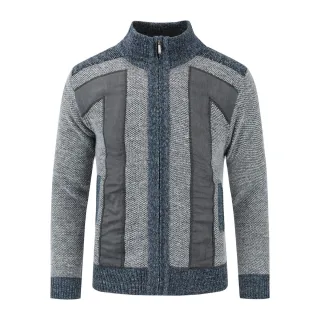 Herren Strickjacke mit Reißverschluss Stehkragen Cardigan Grobstrick Gefüttert Pullover für den Winter Hellgrau