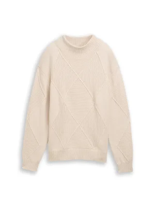Tom Tailor - Loose Fit Strickpullover mit Stehkragen sand stone beige - Gr. - XXXL