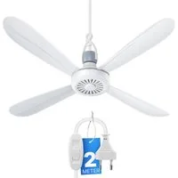 Bestlivings Deckenventilator mobil mit Anschlusskabel und Schalter, mit Aufhängung, Luftzug Umkreis 3m, energie- und platzsparend