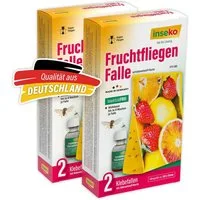 Inseko Insektenfalle 4x inseko Fruchtfliegen Falle I effektive Obstfliegenfalle, inkl. Fruchtfliegenköder und 2 Klebefallen je Packung