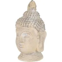 ECD Germany Dekofigur Deko Buddha Kopf Statue für Yoga, Feng-Shui, Haus, Wohnung & Garten, Beige-Grau aus Kunststein, Gartenfigur Skulptur Dekoration Innen/Außen