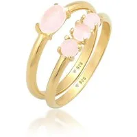 Elli Solitärring Opal Pink Stapelringe 2er Set 925 Silber