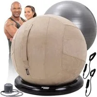 Miweba Sports Gymnastikball 4in1 Gymnastikball-Set inkl. Ballschale & Expander-Bänder (ergonomischer Sitzball für Zuhause & Büro, Ballhocker, Balance Ball, Schwangerschaftsball, Sitzmöbel, Schreibtischstuhl, Massage Ball, Medizinball, Fitnessball, ru