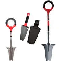Root Slayer® Spaten Radius Wurzelspaten Mehrzweckschaufel, (Spar Set, 3-St., Wurzelspaten + Blumenkelle + Mini Wurzelspaten), Multifunktionsspaten, Klinge mit Zähnen zum Schneiden der Wurzeln