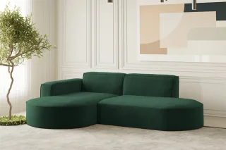 Ecksofa Designersofa PALMA XS in Stoff Noel Grün Ottomane Links