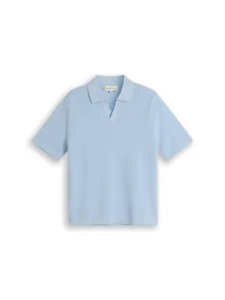 Denim Tom Tailor - Piqué Strick-Poloshirt aus Baumwolle Light Metal Blue - Gr. - L