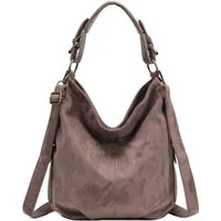 ITALYSHOP24 Schultertasche DAMEN SHOPPER Hobo Bag Umhängetasche Handtasche City Bag Cross-Over (Spar-Set: Henkel Tasche mit Schultergurt, Workbag Leder Optik, 2-tlg., mit Henkel und Schultergurt), Damentasche Freizeit Abend Leder Optik Henkeltasche R