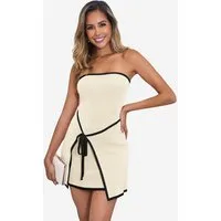 Imily Bela Bustierkleid Damen trägerloses asymmetrisches Minikleid (Packung, 1-tlg., 1per-Pack) Kordel