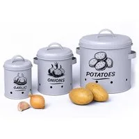 relaxdays Vorratsdose Kartoffel Aufbewahrungsbox 3er Set, Stahl, (3-tlg), grau