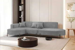 Ecksofa Designersofa VALENCIA in Stoff Noel Grau Ottomane Links