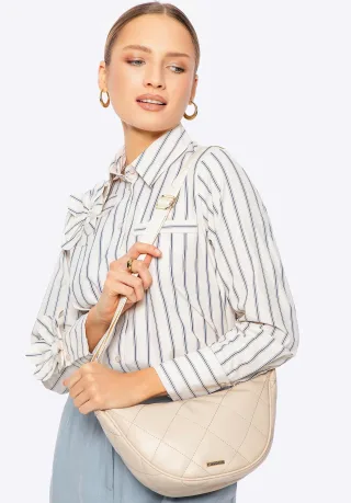 Wittchen Damen-Umhängetasche mit geometrischen Ziernähten, Creme und Gold