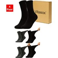 Vitasox Diabetikersocken für Herren - aus Baumwolle ohne Gummi, ohne Einschneiden und Abdrücken (4-Paar) mit weichem und dehnbarem Komfortbund