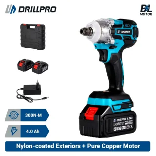Drillpro 21V Brushless Motor Electric Wrench for Makita Battery 3,700RPM Cordless High Power Tool 4.0Ah Rechargeable Bat