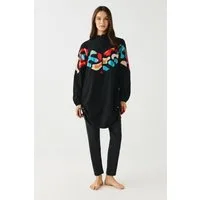 C&CITY Badeanzug Gemusterte Relaxed Fit 4-teilig Badebekleidung Schwarz