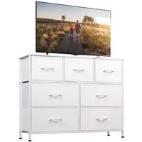 WLIVE Kommode Schubladenkommode mit 7 Stoffschubladen, (stabiler Stahlrahmen & Holzplatte), Breit 100cm, moderne Kommode für Wohnzimmer, Schlafzimmer, Flur & Büro