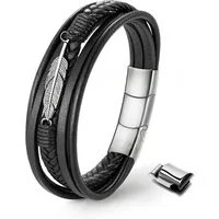 UNIQAL.de Lederarmband Unisex geflochten, Echtleder & Edelstahl, Modell Classic & Feather (Unisex,Edelstahl, Echtleder, geflochten, Casual Style, Handgefertigt)