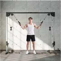 SPORTNOW Kraftstation Steckgewichte bis 50kg belast pro Seite, 6 Gewichtsblöcke (Kabelzug Station für Zuhause, 2-tlg., Kabelzugstation mit Griffen), für Diverse Übungen im Homegym 245 x 207 cm