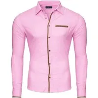 Reslad Langarmhemd Reslad Herren Hemd Patched Leinen Look Langarmhemd RS-7214 (Hemd) veredelte Knopfleiste