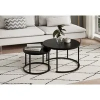 Home Collective Couchtisch 2er Set Beistelltisch Wohnzimmertisch modern rund und quadratisch (ideal als Büro Ablagetisch oder als Wohnzimmer Deko, Rund Set 2 in 1), hochwertiges Design mit Metallgestell, stabile Tischplatte, schwarz
