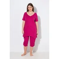 Ulla Popken Pyjama Pyjama Zipfelsaum V-Ausschnitt Halbarm