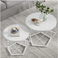 VASAGLE Couchtisch rund, Wohnzimmertisch, modern, Satztisch, Metall (2er Set, inkl. Zubehörpaket & Anleitung, Holz), Beistelltisch, abnehmbare Tischplatte, Ø50x40cm+Ø40x36cm