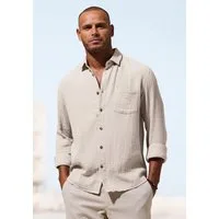Beachtime Langarmhemd Regular fit Langarm, Freizeithemd aus Musselin-Ware