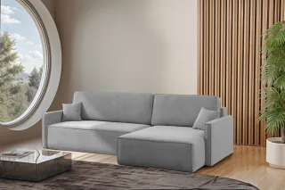 Ecksofa Schlafsofa Sofa LOUIS Stoff Salvador Grau Ottomane Rechts