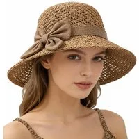 Zaewry Strohhut Sonnenhut Sommerhut Strandhut Straw hat, Damen faltbar, Einheitgröße Mit Bogen,Damen-Strandhut, Reisehut für den Sommerurlaub