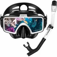 Airobots Schnorchel Set Tauchermaske & Schnorchel Anti-Fog Anti-Leck TS006/TS007 (Set, 1x Schnorchel, 1x Maske), 180°-Panorama, flexibler Silikonschlauch, korrosionsbeständig