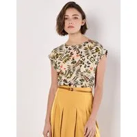 Apricot T-Shirt Top mit Blattdruck mit offenem Rücken